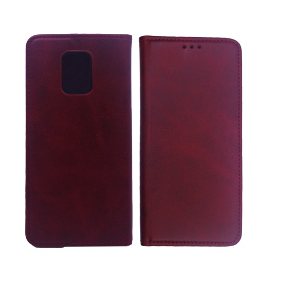 Leather Flip Cover with Internal Pocket For Xiaomi Redmi Note 9 Pro Red